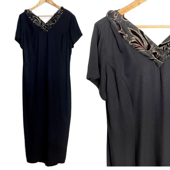 Incite black party dress with scarf down the back - 1980s vintage - size large - Picture 1 of 8